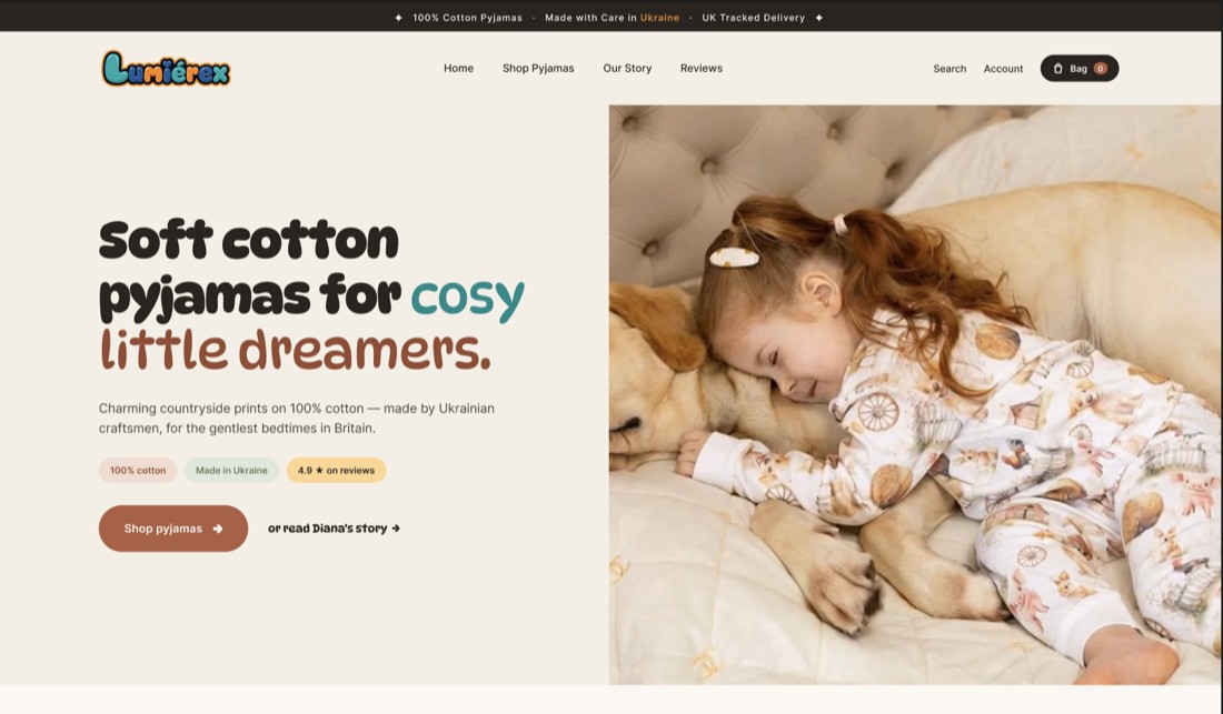 The Lumierex Shopify storefront we designed and built